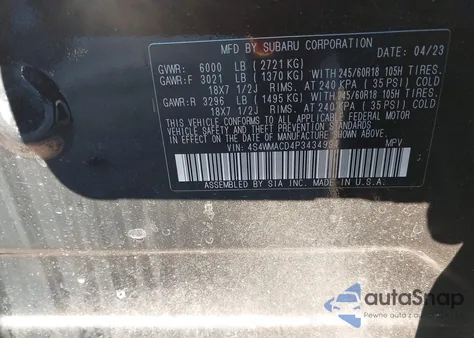 2023 Subaru Ascent Premium 8-Passenger from USA, damaged, VIN 4S4WMACD4P3434994